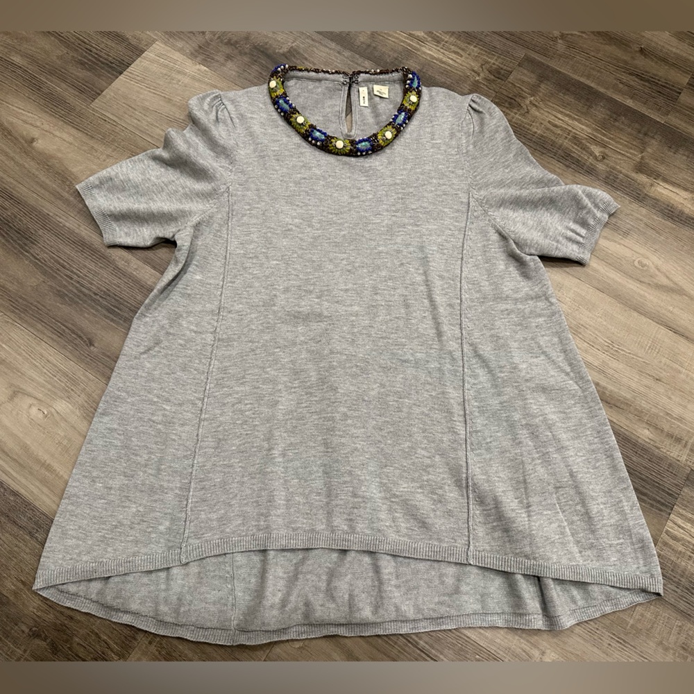 MOTH Anthropologie Embellished Gray Top Large